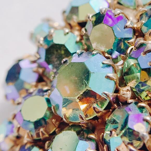 VTG Mid Century Earrings AB Rhinestone Cluster Clip On Gold Tone 1950s 60s - Picture 15 of 16